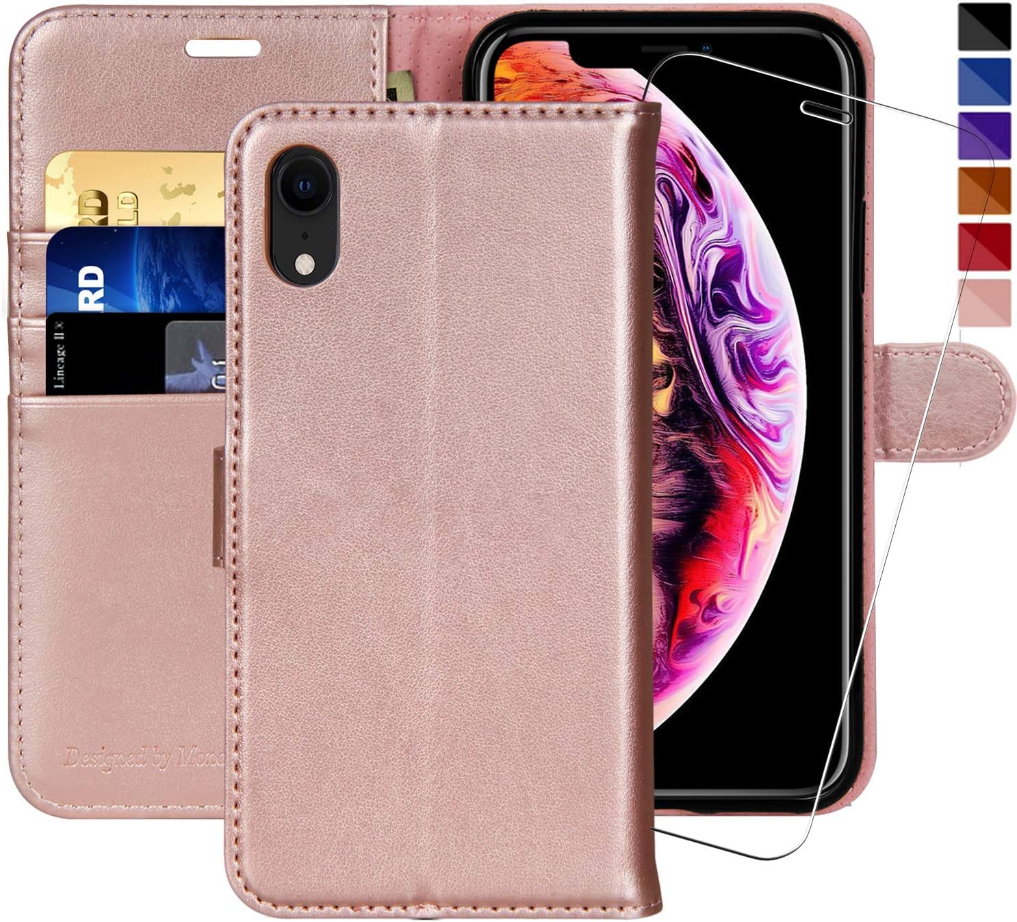 MONASAY iPhone XR Wallet Case,6.1inch [Glass Screen Protector Included