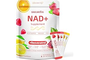 BAKAKOUL NAD Supplements for Men & Women,NAD Powder, NAD Nicotinamide Riboside Resveratrol Liposomal Pyrroloquinoline,NAD+Supplement Alternative,Non-GMO,Sugar-Free,5 Flavors 30 Stickpacks