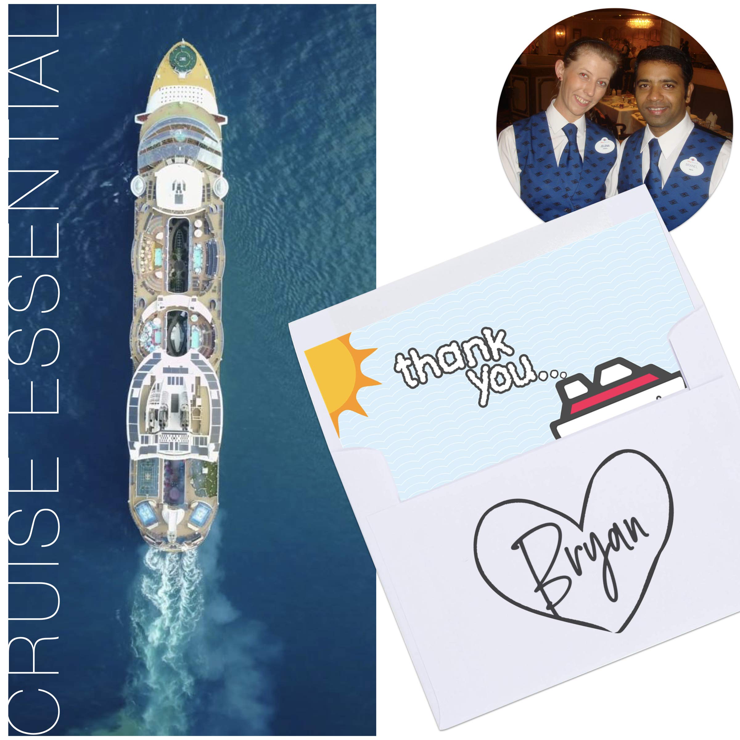 Cruise On Cruise Staff Thank You Cards (6 Pack), Elegant Appreciation Cards for Crew, Servers & Hosts, Premium Quality, Blank Inside for Personalized Messages, Cruise Gift
