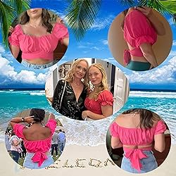 COOUFE Women's Crop Tops Ruffle Short Sleeve Tie