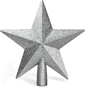 Balhvit 8" Christmas Tree Topper Fit Most Trees, 3D Shatterproof Glitter Christmas Star Tree Topper, Festive Christmas Tree Decoration for Home Décor/Holiday Ornament(Silver)