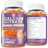 (2 Pack) Calcium Citrate 1200 mg for Women Men,Calcium Magnesium Zinc Vitamin D3 Gummies,High Absorption Calcium Chews Supplement for Bone,Teeth &amp; Muscle Healthy,Sugar Free,Vegan,Non-GMO,Orange Flavor