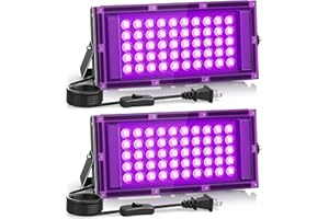 LINSTAINE 2 Pack 50W LED Black Light, Blacklight Flood Light for Glow Party IP66 Waterproof, Outdoor Black Lights with Switch&Plug for Halloween, Glow in The Dark, Neon Party, Fluorescent Poster, Birthday