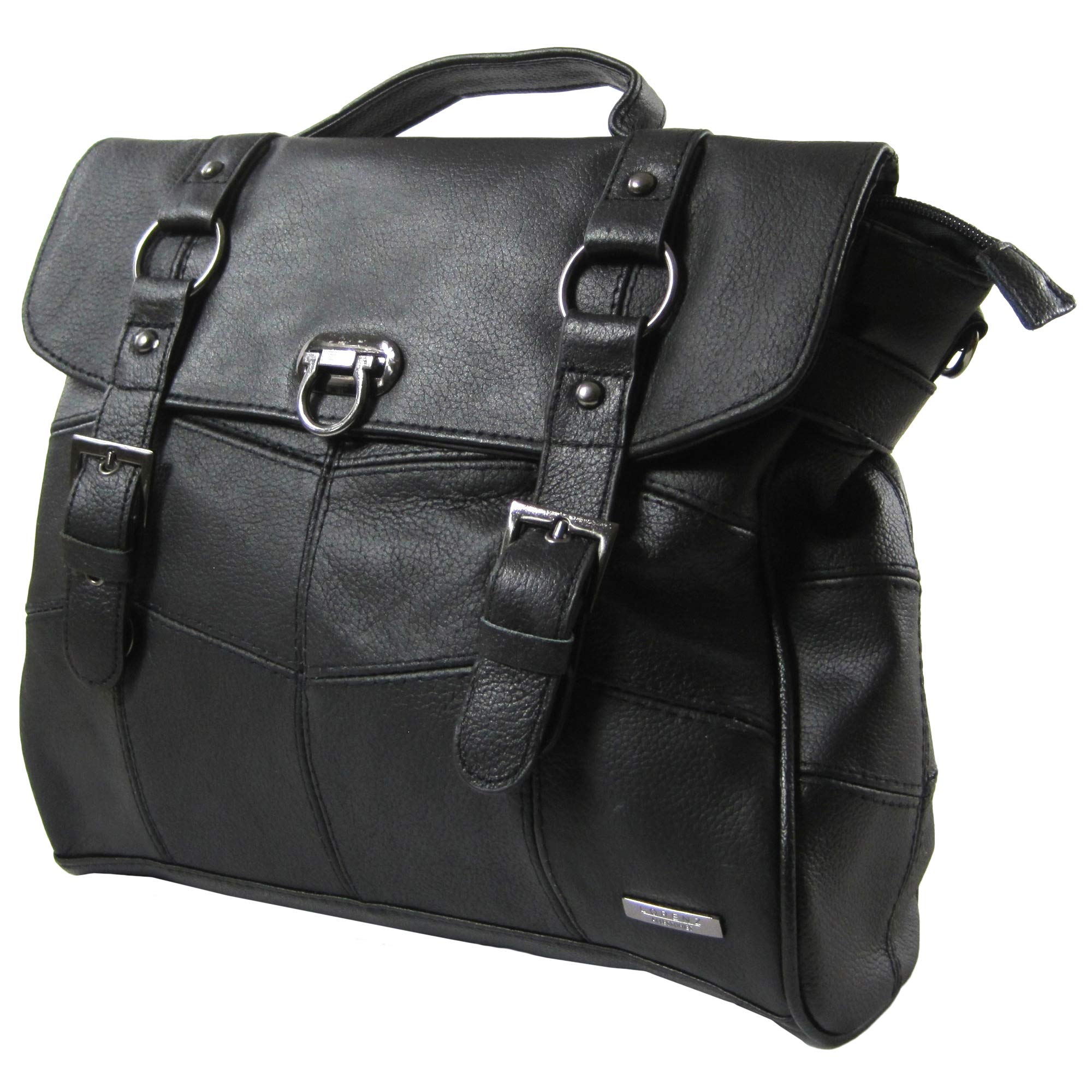 Ladies Leather Bag Handbag with Detachable Shoulder Strap (Black)