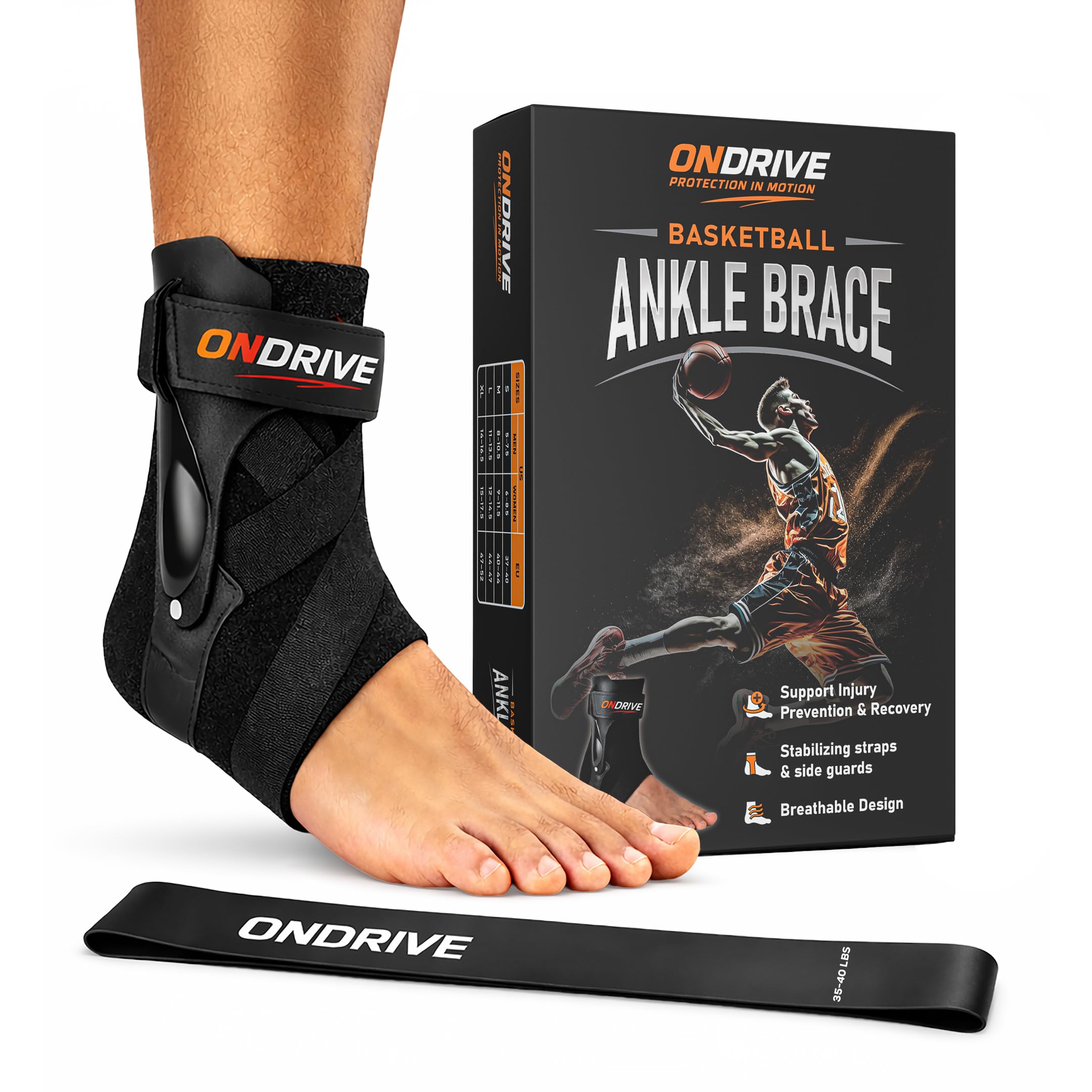 Photo 1 of ONDRIVE Basketball Ankle Brace Strong and Breathable Ankle Support with Stabilizing Straps & Side Guards Elastic Protective Sports Brace for Men & Women Advanced High Sprain Protection