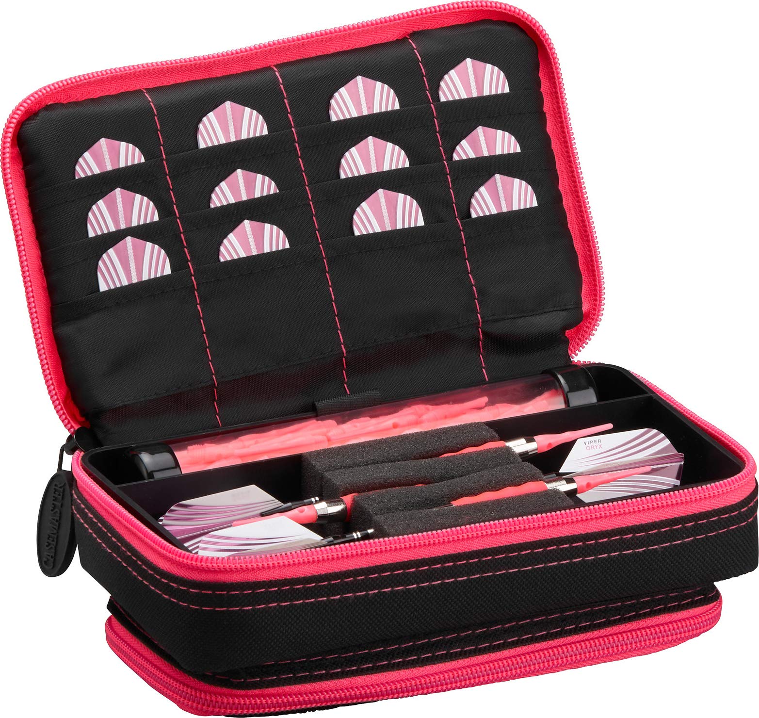 Casemaster Plazma Plus Black with Pink Trim Dart Case and Phone Pocket