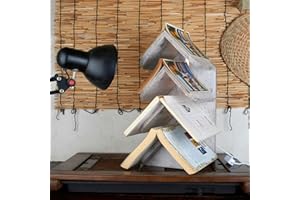 ZhuoChiMall Wisdom Tree Bookshelf with Lights, Desktop Wooden Book Stand, Small Bookcase for Bedroom, Office, 4-Shelf Modern Book Holder