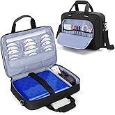 Rexmica Travel Carrying Bag for 14.1-17.5 inch Portable DVD Player, Portable DVD Player Storage Case Bag with Laptop Sleeve, 15 DVD Storage Pockets, Front Accessory Pocket, Black (Patented Design)