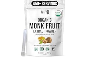 WHYZ Organic Monk Fruit Extract, 5 oz, Pure Monk Fruit Sweetener Organic No Erythrytol and Zero Calorie, Sugar Substitute, Powdered Monkfruit Sweetener Keto and Paleo Diet Friendly, 458 Servings