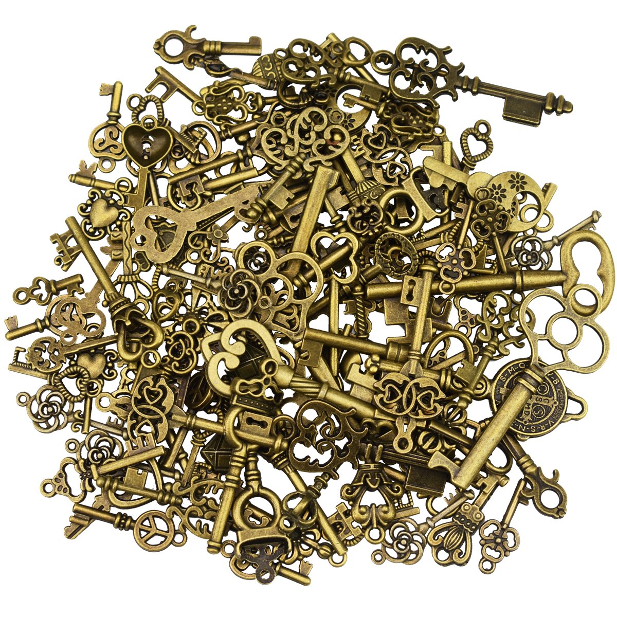 125Pcs Antique Bronze Vintage Skeleton Key Charms DIY Necklace Pendant for Wedding Party Favor & Birthday Party