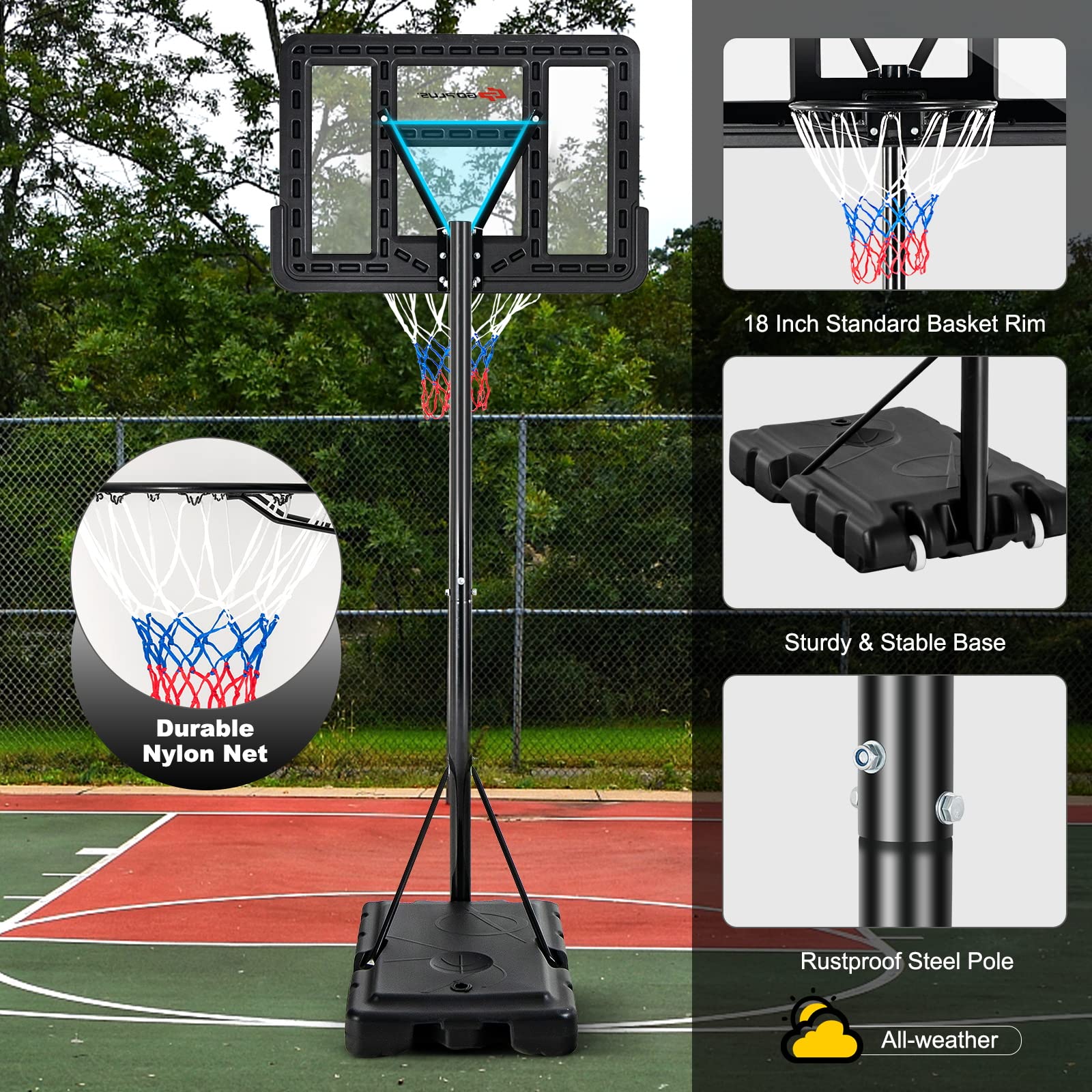 Goplus Portable Basketball Hoop Outdoor, 4.5FT10FT Height Adjustable Basketball Goal System