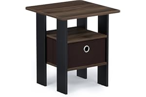 Furinno Andrey End Table / Side Table / Night Stand / Bedside Table with Bin Drawer, Columbia Walnut/Dark Brown,1-Pack, Center Bin