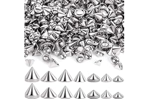 OIIKI 140PCS ABS Bullet Spike Cone Studs, 7 Styles Rivets Cone Spike Studs Beads, Flat Back Punk Spikes DIY Crafts Studs Glue on Decoration for Leather Clothes Belt Bags Jewelry Trims - Silver