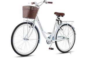 Viribus Beach Cruiser Bike for Women, Womens Bike 24 inch, Cruiser Bike with Basket 1 Speed, Bike for Short Women, Female Step Through Bike, Commuter Bike, Adult Bicycles for Women Ladies Milk White