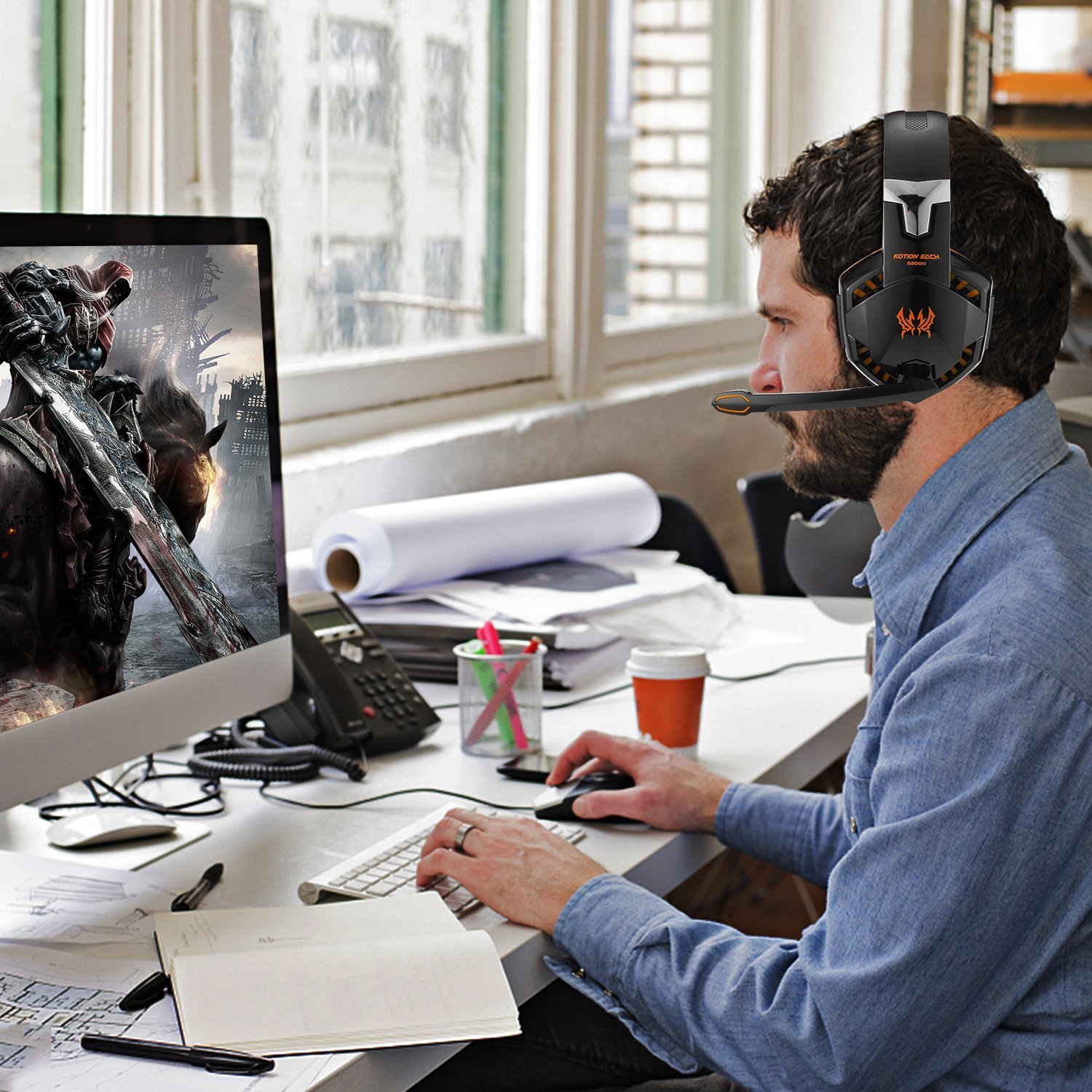 Casque Gaming Micro G2000, Casque de Jeux Filaire PC avec Microphone, Contrôleur de Volume, LED, Casque Gamer pour PC