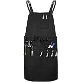 MyLifeUNIT Artist Apron, Adjustable Painting Apron with 10 Pockets for Arts and Craft, Black Canvas Pottery Apron for Women Men (Shoulder Straps Apron)