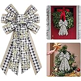 Estivaux Large Christmas Bows for Wreath, Christmas Wreath Bow Black Buffalo Plaid Burlap Xmas Tree Topper Bows for Front Door Party Decorations