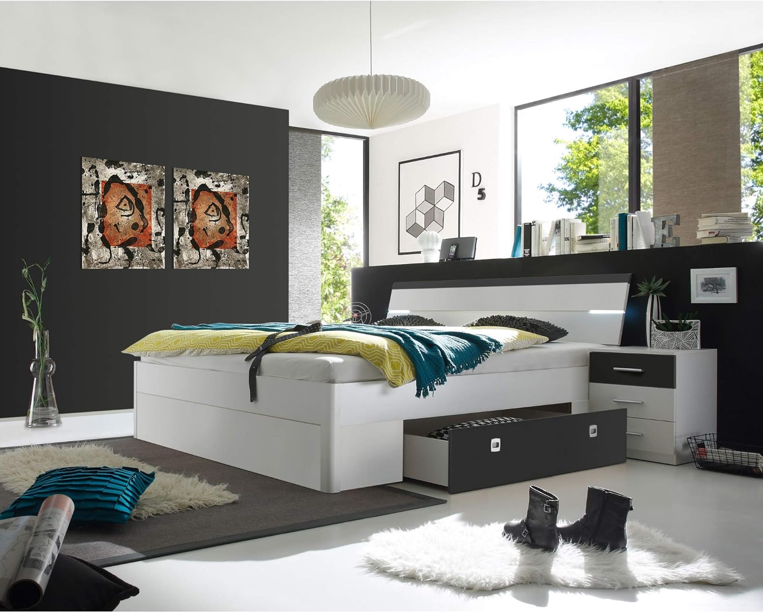 Stella Trading Mars Stilvolle Doppelbett Bettanlage 180 X 200 Cm Mit 2x Nachtkommoden Schlafzimmer Komplett Set In Weiss Lava Optik 216 X 97 X 185 Cm B H T Amazon De Kuche Haushalt