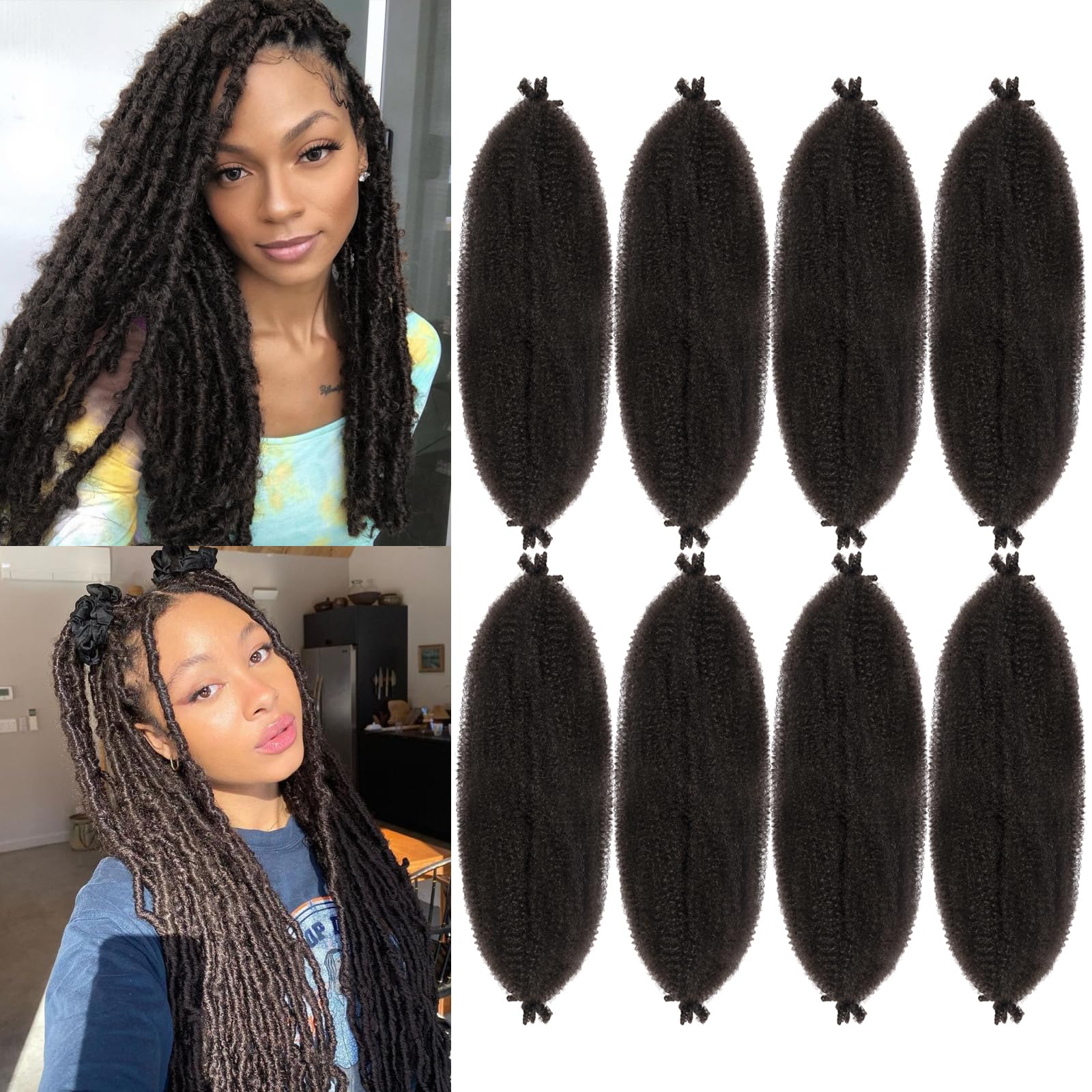 Springy Afro Twist Hair 24 inch 8Packs Pre Fluffed Marley Twist Braiding Hair Spring Twist Hair Wrapping Hair for Soft Locs Hair Extensions (4#, 24 inch(8Packs)) — image 1
