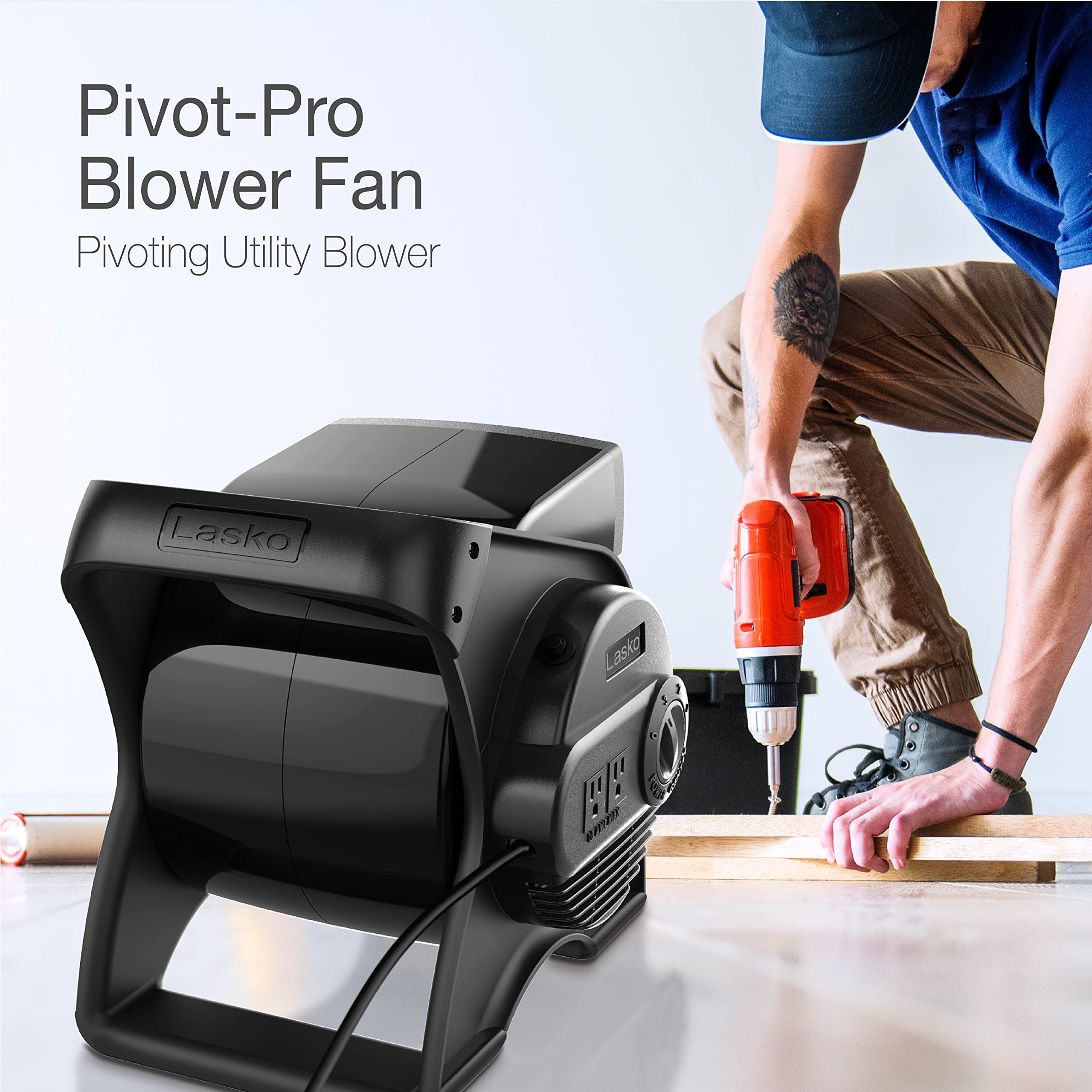 Lasko High Velocity Pivoting Blower Fans for Cooling, Ventilating and Drying, 2 AC Outlets, Circuit Breaker, 3 Speeds, Black