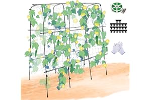 CHPPEY Garden Cucumber Trellis - Garden Tunnel Trellis with Climbing Net, Large Metal Trellis for Climbing Plants Support Vegetable Peas Fruit Vine Outdoor A Frame Trellis