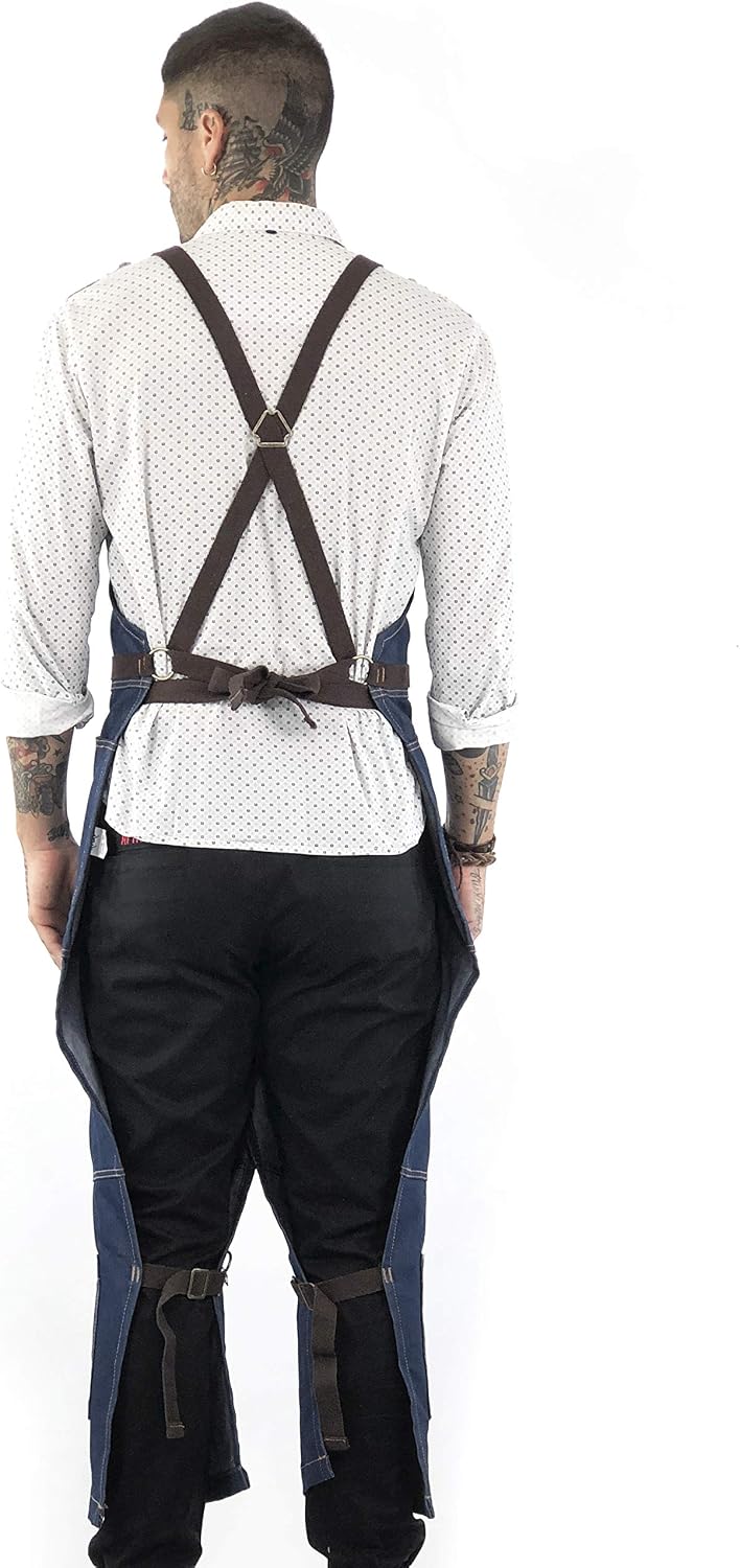 Under NY Sky Pottery Cross-Back Apron (Blue Denim), Adjustable One Size - Image 5