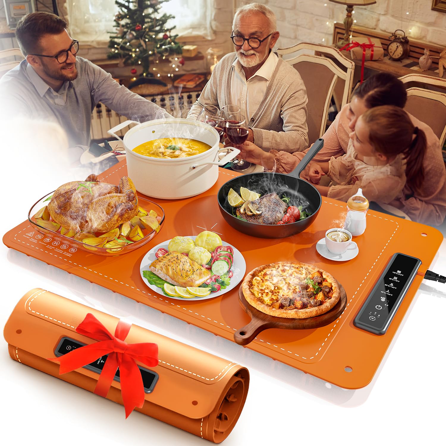 Photo 1 of ** temperature change NOT FUNCTIONING---SELLING FOR PARTS---**Food Warming Mat for Buffet,Electric Warming Tray with 4 Temperatures Setings and 1/3/5h Timer,Full Surface Heating Food Warmers for Parties Buffets Holidays Daily Use to Keep Food Warm(Orange)