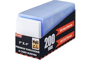 TRUGQ 200 Card Sleeves Toploads for Cards,3" x 4" Baseball Card Protectors,Premium Standard Size Trading Hard Plastic Card Holder for Sports Football Cards(100 Hard Protectors +100 Soft Sleeves)