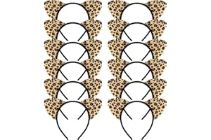 YARIEW 12 Pcs Leopard Print Headbands Cat Ears Headbands Animal Ears and Horns Headband Plush Horns Cosplay Costume Halloween Christmas