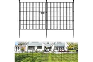 JINLIGOGO 10 Panels No Dig Decorative Outdoor Garden Fence with Gate for Yard, 32 in(H) X 23.6 ft(L) Animal Barrier Fencing Rustproof Metal Wire Panel Border for Dog, Rabbits, and Patio Temporary Ground Stakes