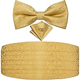 Dubulle Mens Cummerbund and Bow Tie Set Paisley Floral Pretied Bowties for Men Pocket Square Cufflinks Wedding Business