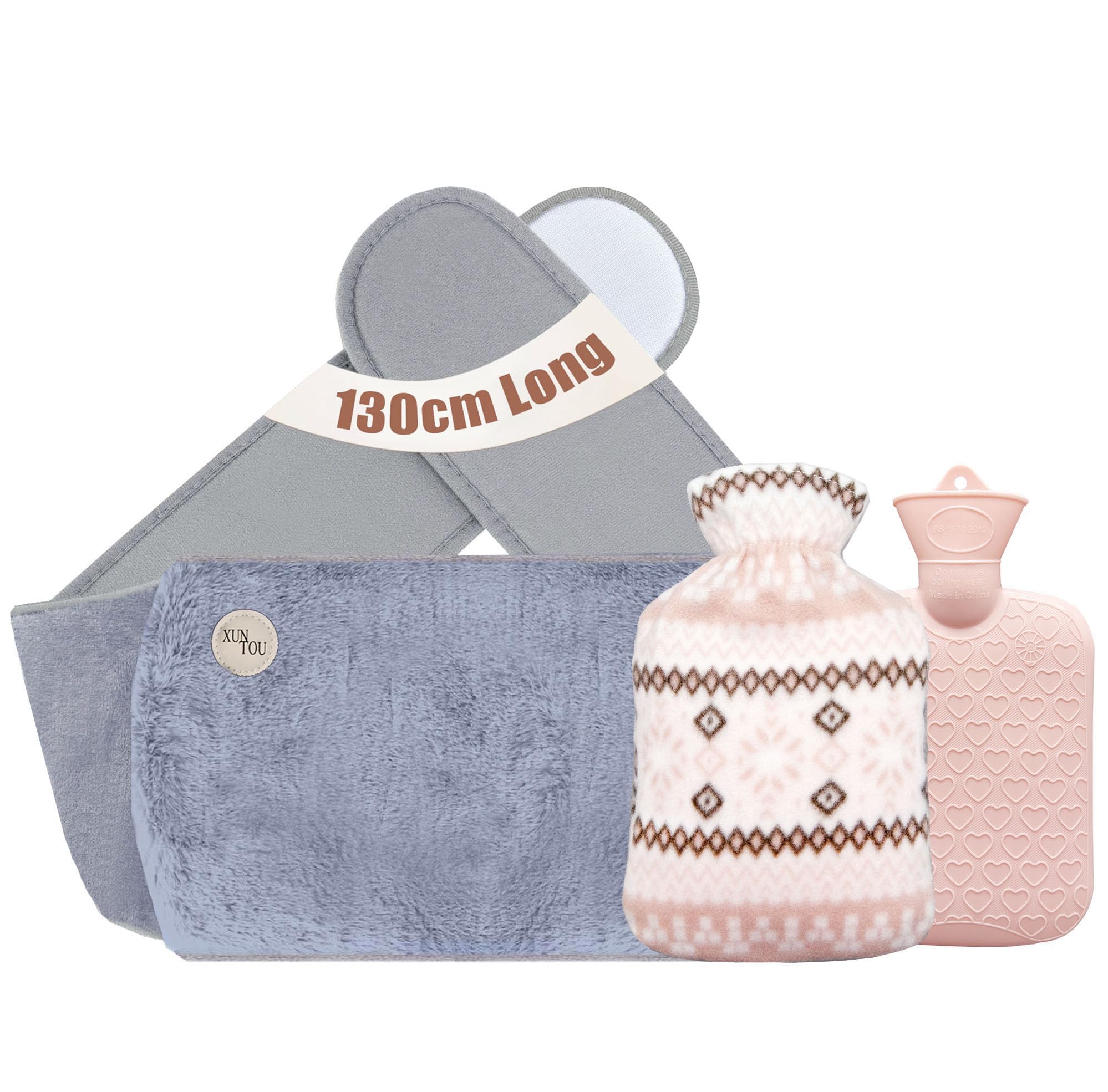 Hot Water Bottle,Extra Long 130 cm Hot Water Bottle Belt with Waist Cover Hot Water Belt for Abdomen,Back,Waist Warm