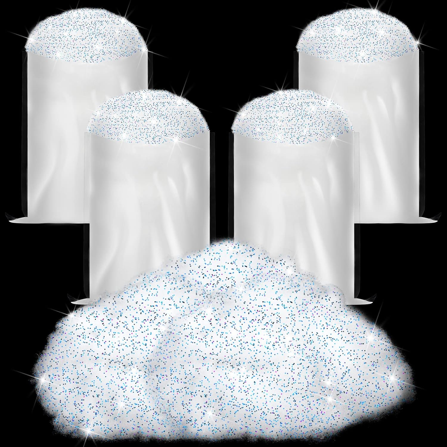 Artificial Snow - 4 Bags Snow Fluffy Decoration Artificial Snow Faux Snow Christmas Snow Blanket Artificial Fake Snow Indoor Blanket Snow for Xmas Party Winter Village Home Decor (Blue, Glitter Style)
