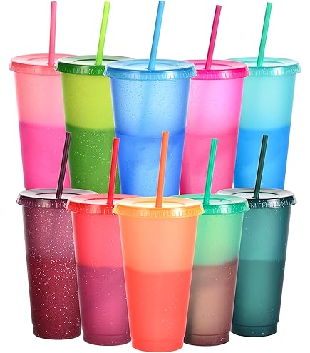 Amazon.com | Suertestarry Tumbler with Straw and Lid,Water Bottle Iced  Coffee Travel Mug Cup,Reusable Plastic Cups,Perfect for  Parties,Birthdays,24oz-10 Pack (10 Pack Glitter, 10 pack): Tumblers & Water  Glasses