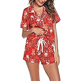 Pjmlifecoco Women's Modal Pajama Set Short Sleeve Button Down Two Piece Soft Sleepwear with Shorts Loungewear S-XXL