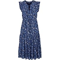 knee length dresses for ladies Sconset Block Print 3/4 Sleeve Dress Blue – Stylish Knit
