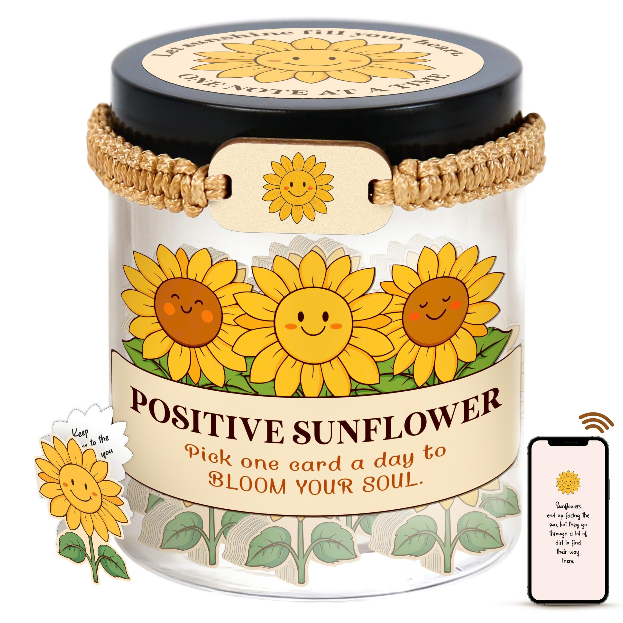 60 Positive Sunflower Cards Jar, Affirmation Cards