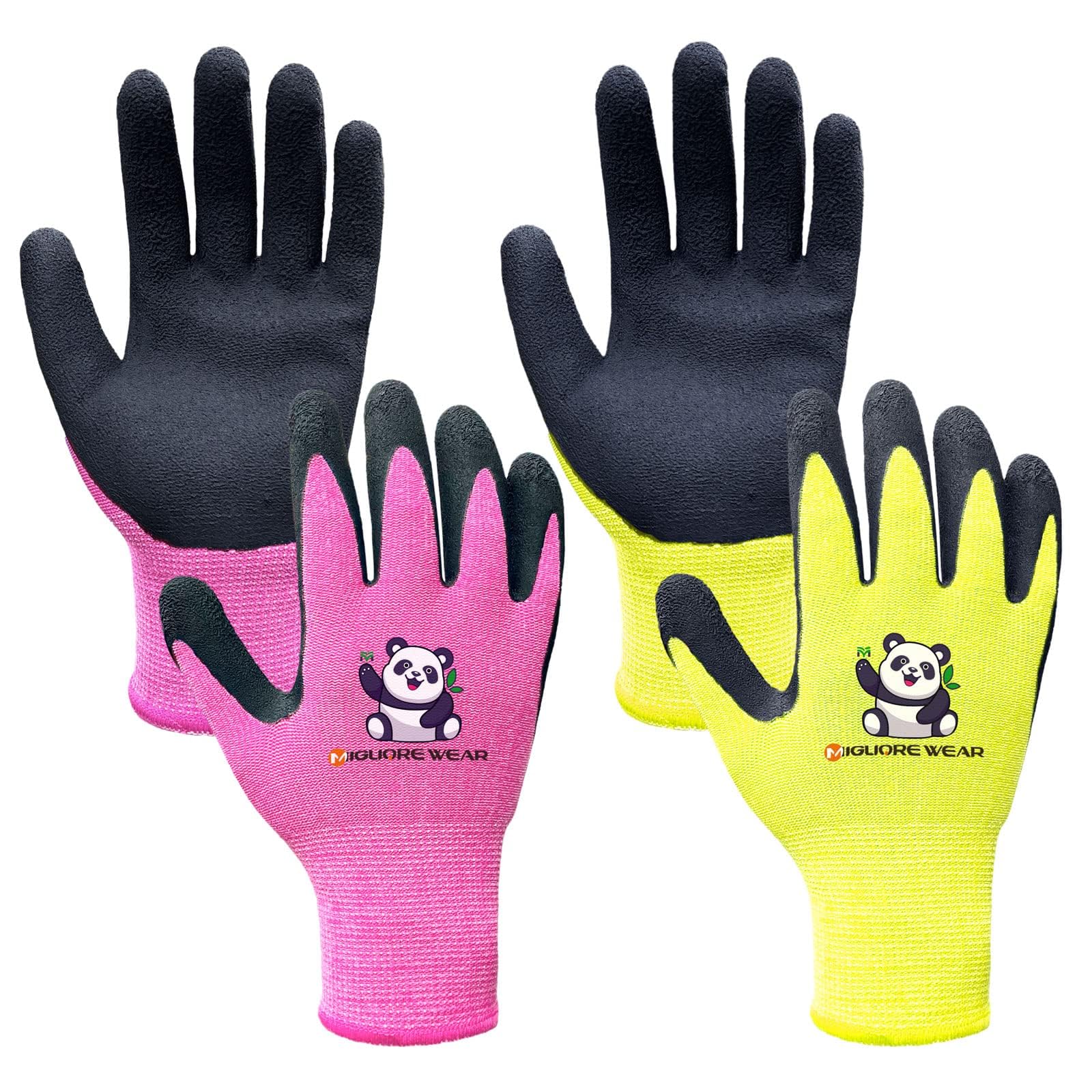 Migliore Wear 2 Pairs Kids Gardening Gloves, Anti Slip With Waterproof Palm for Toddler Children Work Safety, Age 9-12