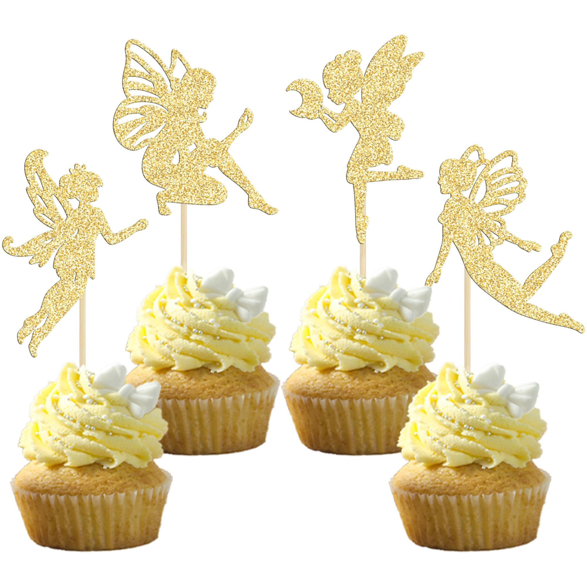 Gyufise 36Pcs Fairy Cupcake Toppers Gold Glitter Flower Angel Fairy Cupcake Picks Ballet Dancer Cupcake Topper for Wedding Bridal Shower Baby Shower Birthday Party Cake Decorations Supplies