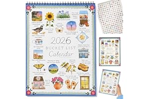 2026 Bucket List Calendar | 12-Month Wall Calendar with Illustrated Monthly Pages, Inspirational Monthly Goal Planner Spiral 