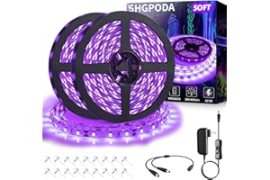 SHGPODA 50ft/15M LED Black Light Strip Kit, 900 Units Lamp Beads, 385nm-400nm, 12V Flexible Blacklight Fixtures, Non-Waterproof Strip Blacklight for Indoor, Birthday, Glow Party, Halloween, Christmas