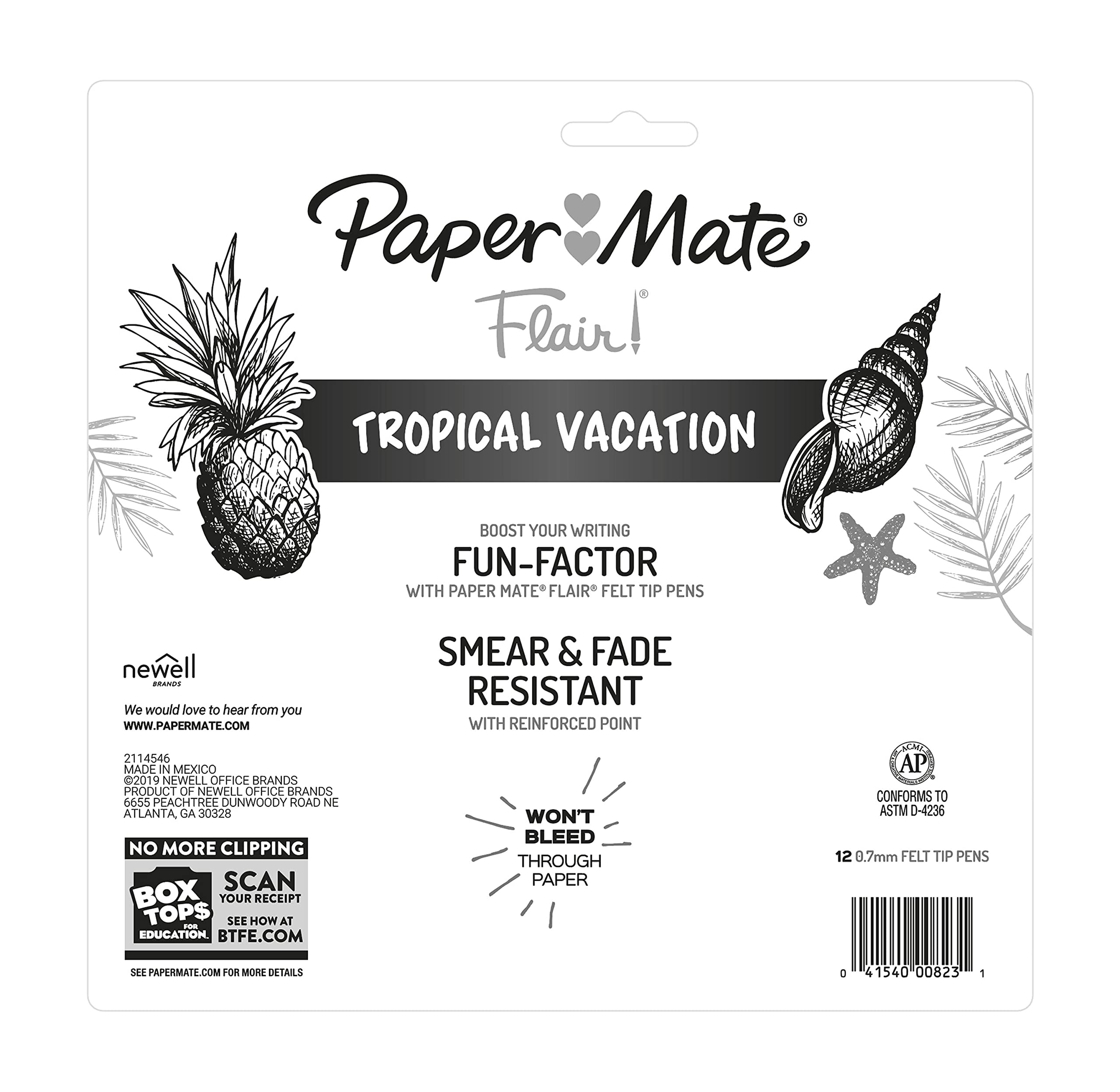 Paper Mate Flair Felt Tip Pens, Medium Point (0.7mm), Tropical & Classic Colors, 12 Count