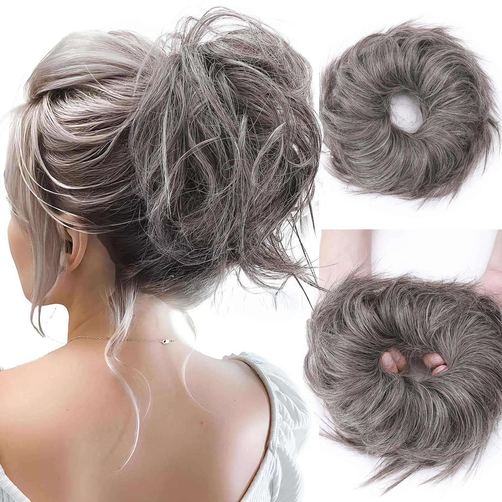 Real Fashion Tousled Updo Hair Pieces Messy Bun Hair-Scrunchies Extensions Hairpieces Ponytails HairExtensions for Women Medium Brown to Bleach Blonde