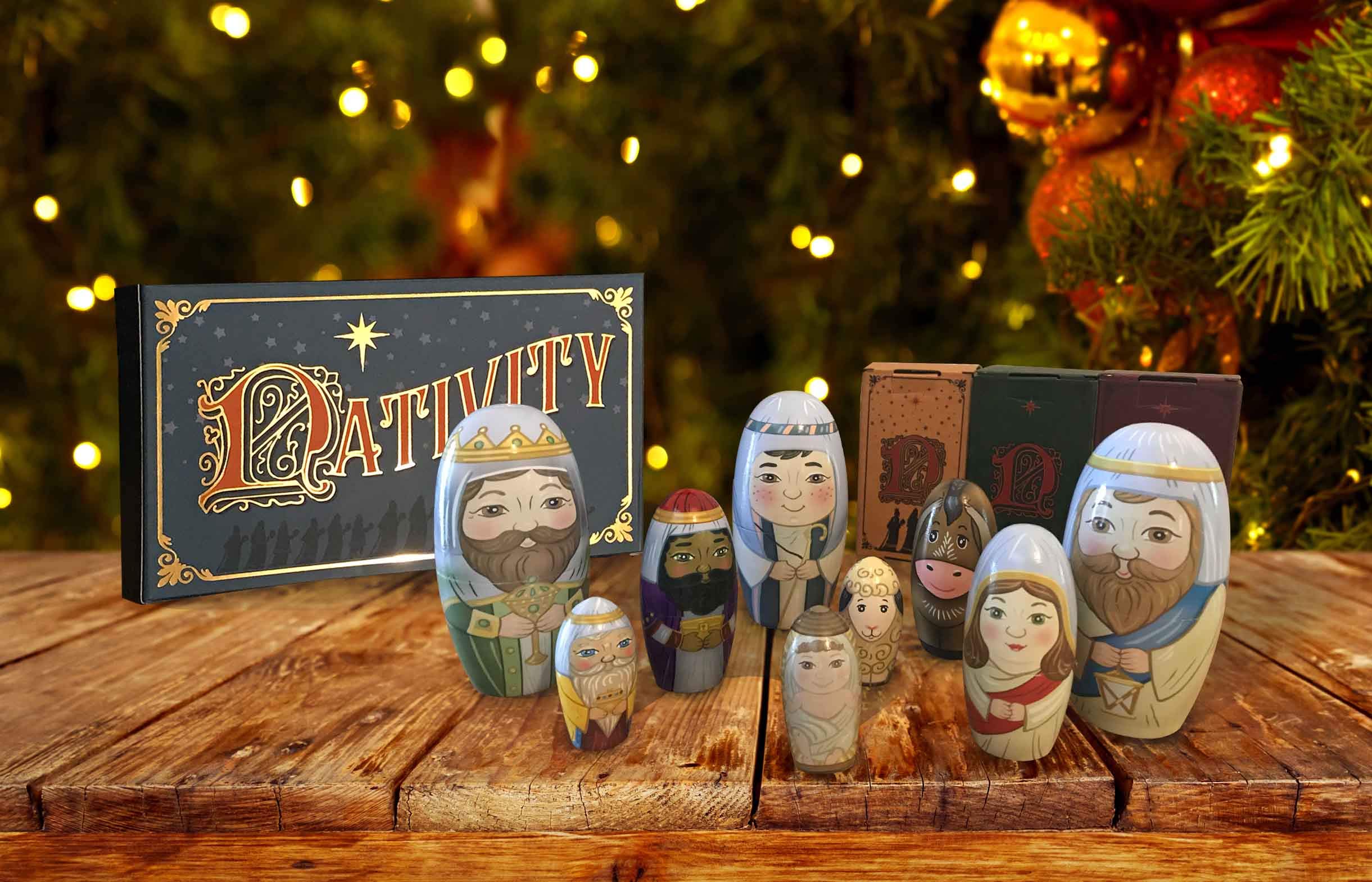 The Tile Sticker Company Large traditional nativity wooden paint matryoshka babushka russian nesting dolls jesus mary joseph 9 piece russian doll set christmas stacking jesus