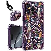 Toycamp Wrist Strap Phone Case, Skull Flower, for iPhone 16 Pro Max | Drop Protection, Acrylic Pattern Back, Four-Corner Lanyard Mounts, Shockproof Edges, Camera Guard, Cute Styles for Women