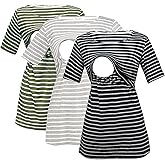 Bearsland Women's 3 Packs Maternity Nursing Tops Short Sleeve Breastfeeding Shirts