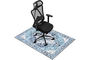 PHONTAIK Office Chair Mat, 36"x48" Blue Chair Mat, Vintage Flower Desk Chair Mat, Non-Slip Office Chair Mat for Hardwood Floor, Anti-Scratch Floor Mat for Office Chair, No Wrinkles Chair Mats for Office Home