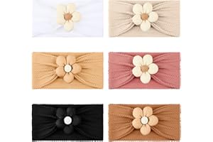 Solsew 6 Pcs Flower Headbands Nylon Headbands Hair Accessories Soft Hairbands(Black)