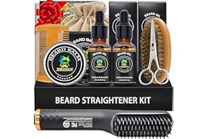 XIKEZAN Beard Kit for Men Grooming & Straightening Set,w/Beard Straightener, 2 Pack Oil, Balm, Comb, Scissor, Brush, Birthday Valentines Gifts for Him Dad Men Boyfriend Christmas Stocking Stuffers