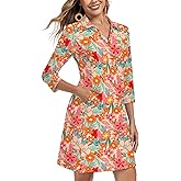 Soneven Women's 3/4 Sleeve Dress with Pockets UPF 50+ Sun Dress Breathable Quick Dry Beach Cover Ups